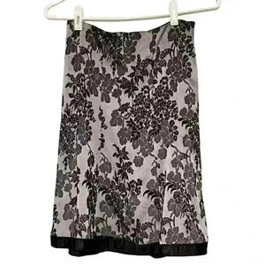 Ann Taylor Womens Skirt Gray Black Fit & Flare Floral Midi Formal Career Size 0P